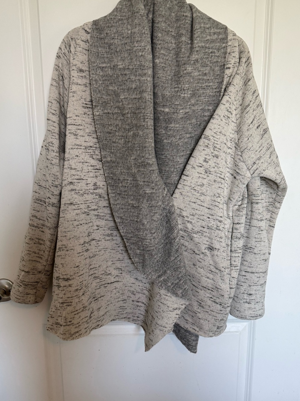 Lucky Brand Two-Tone Open Front Shawl Collar Cardigan - Gray & Cream